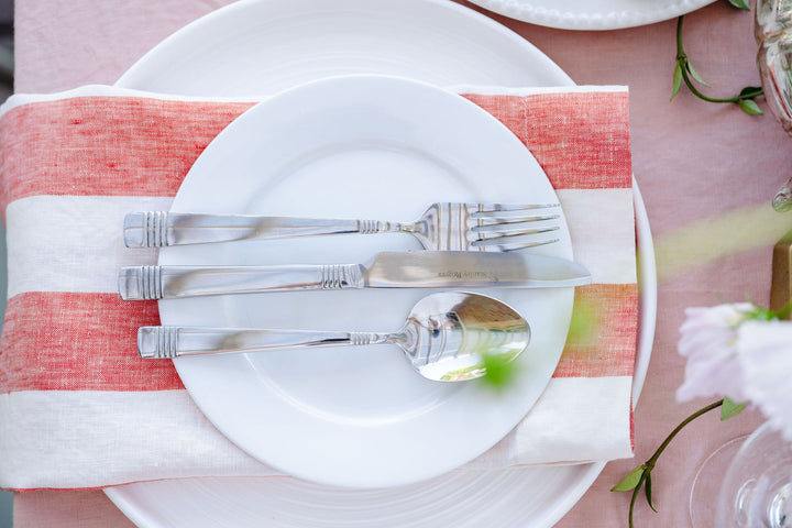 Strawberry Stripe Linen Napkins - Set Of Four