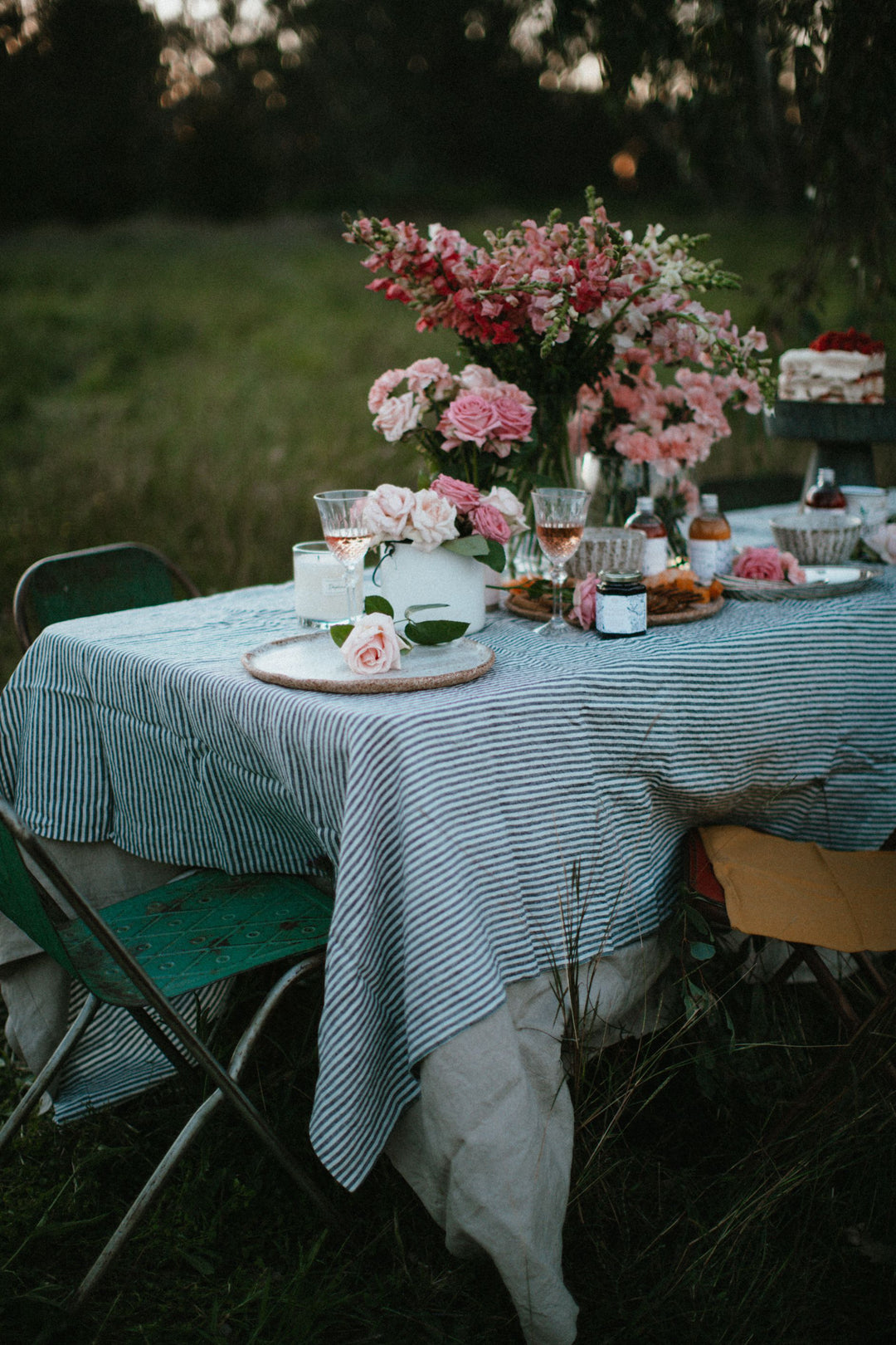 Salt and Pepper Stripe Linen Tablecloth