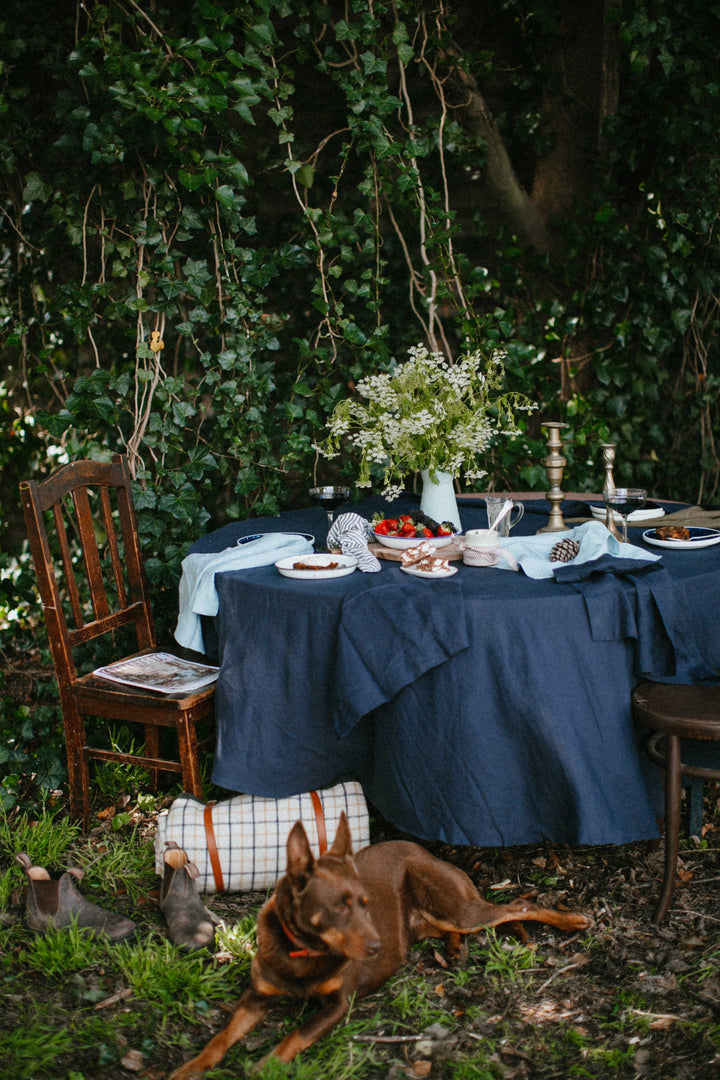 Truffle Navy Linen Tablecloth