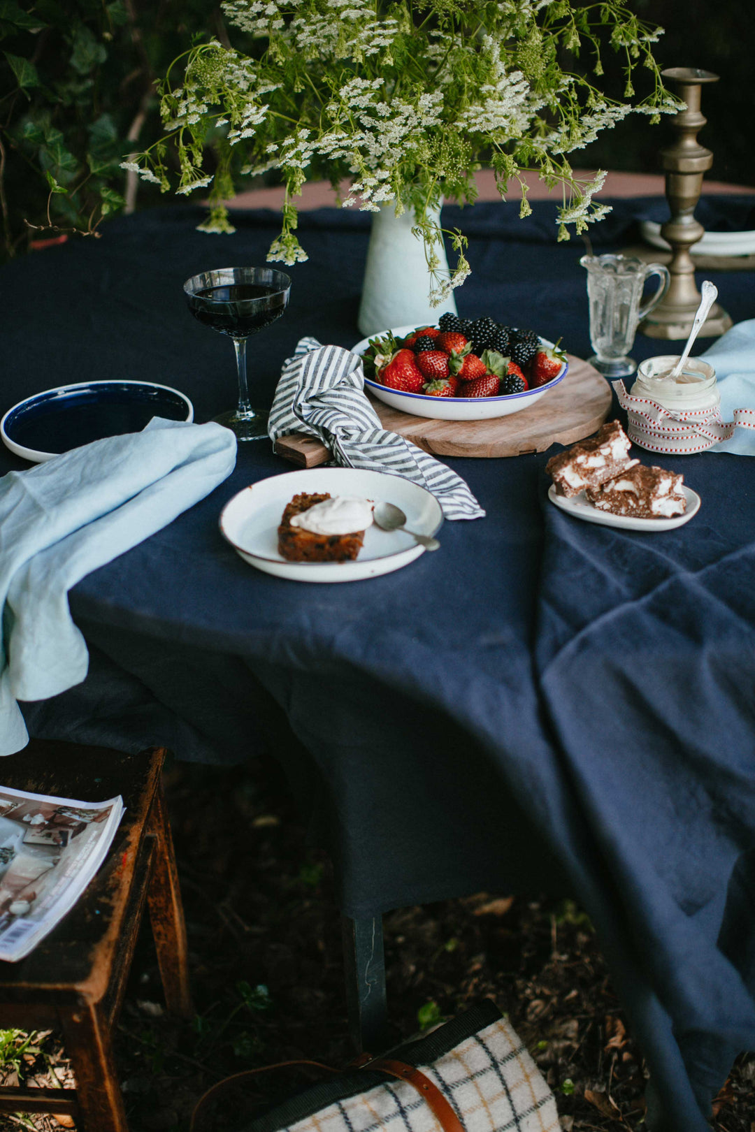Truffle Navy Linen Tablecloth