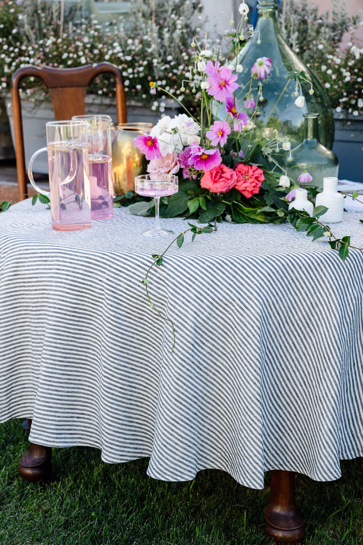 Salt and Pepper Stripe Linen Tablecloth