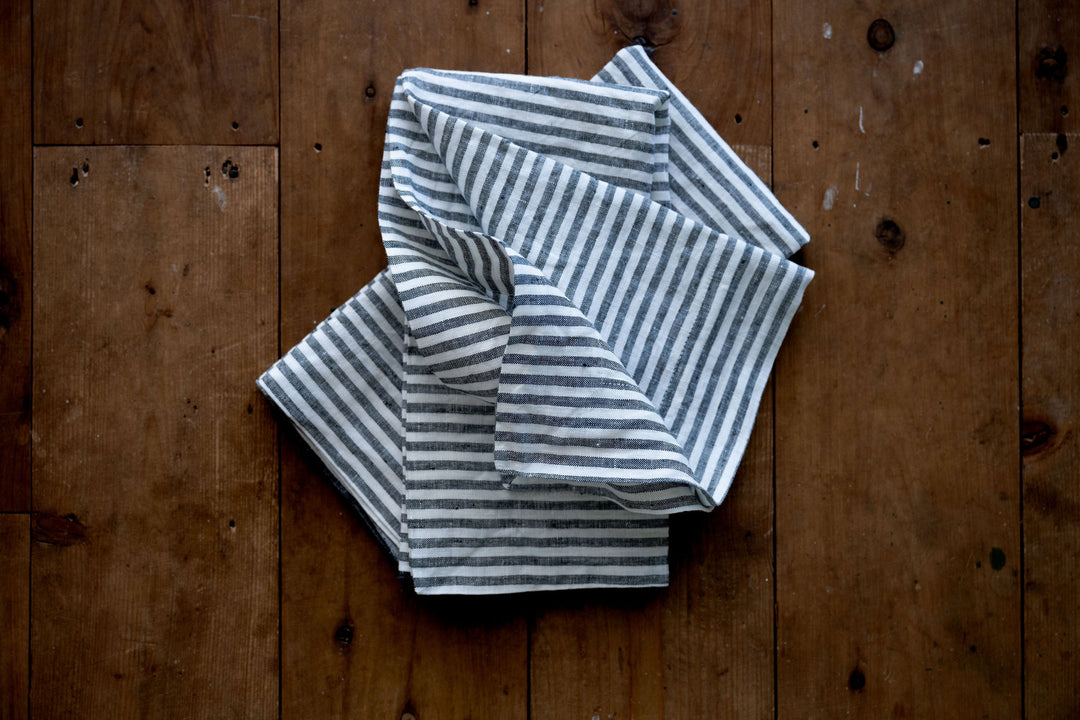 Salt & Pepper Stripe Linen Napkins