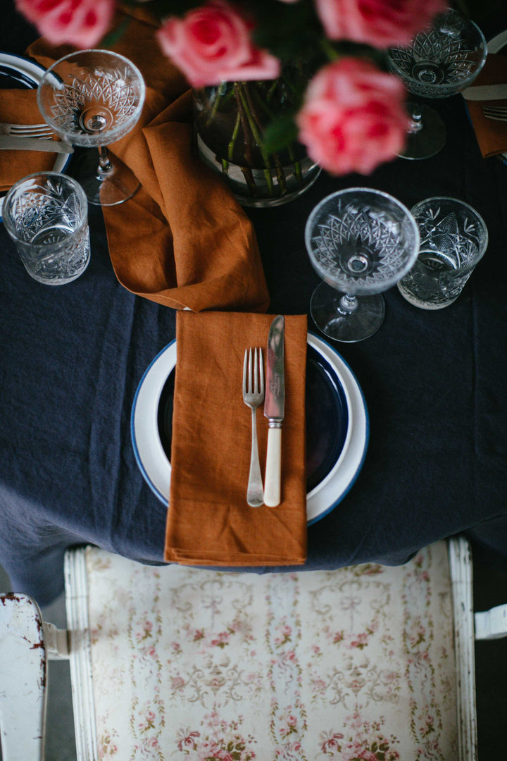 Truffle Navy Linen Tablecloth