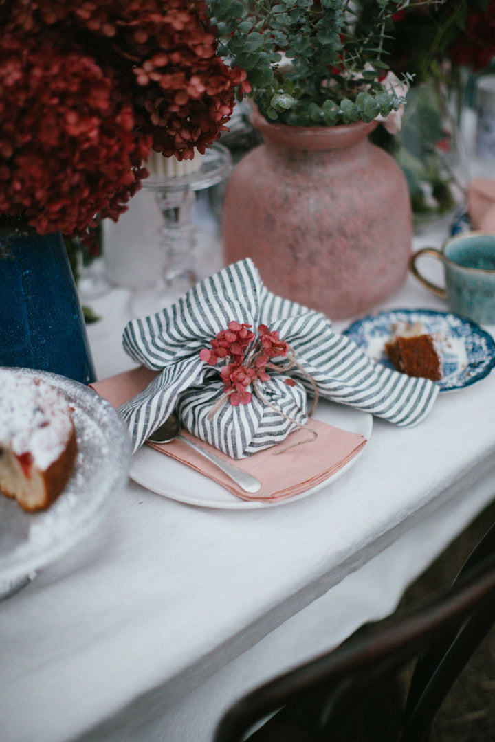 Salt & Pepper Stripe Linen Napkins - Set Of Four